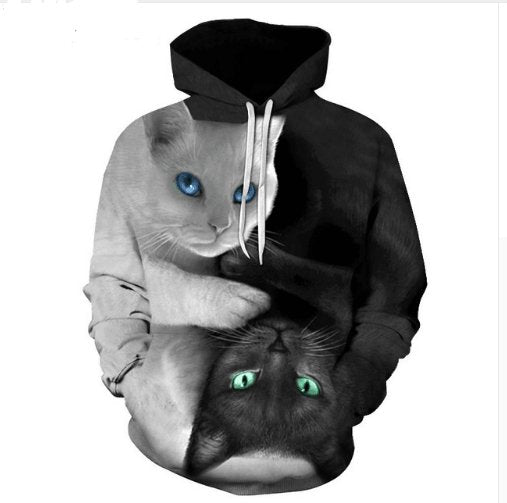 Bright Eyes Black & White Cats Hoodie - ALOE WINGS STORE