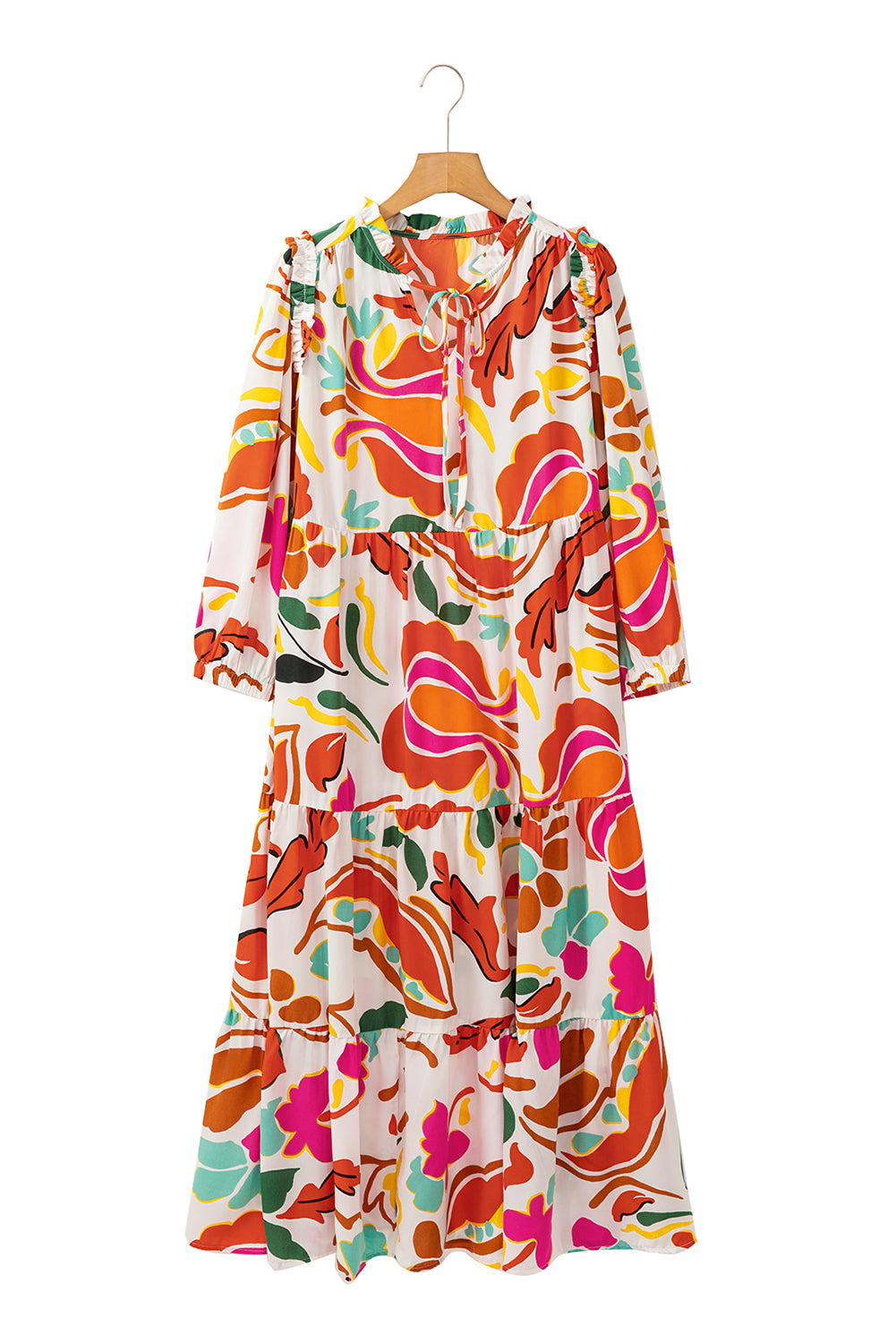 Orange Floral Split V-Neck Tiered Maxi Dress - ALOE WINGS STORE