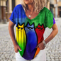  Rainbow gradient t-shirt with four stylized cat silhouettes in rainbow colors.