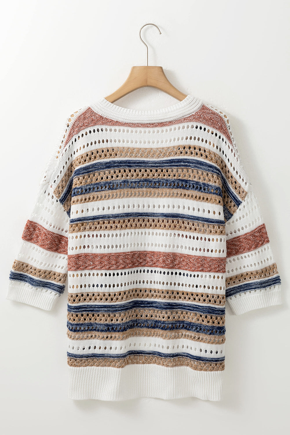 Half Sleeve Multicolour Striped Sweater with Cutouts - ALOE WINGS STORE