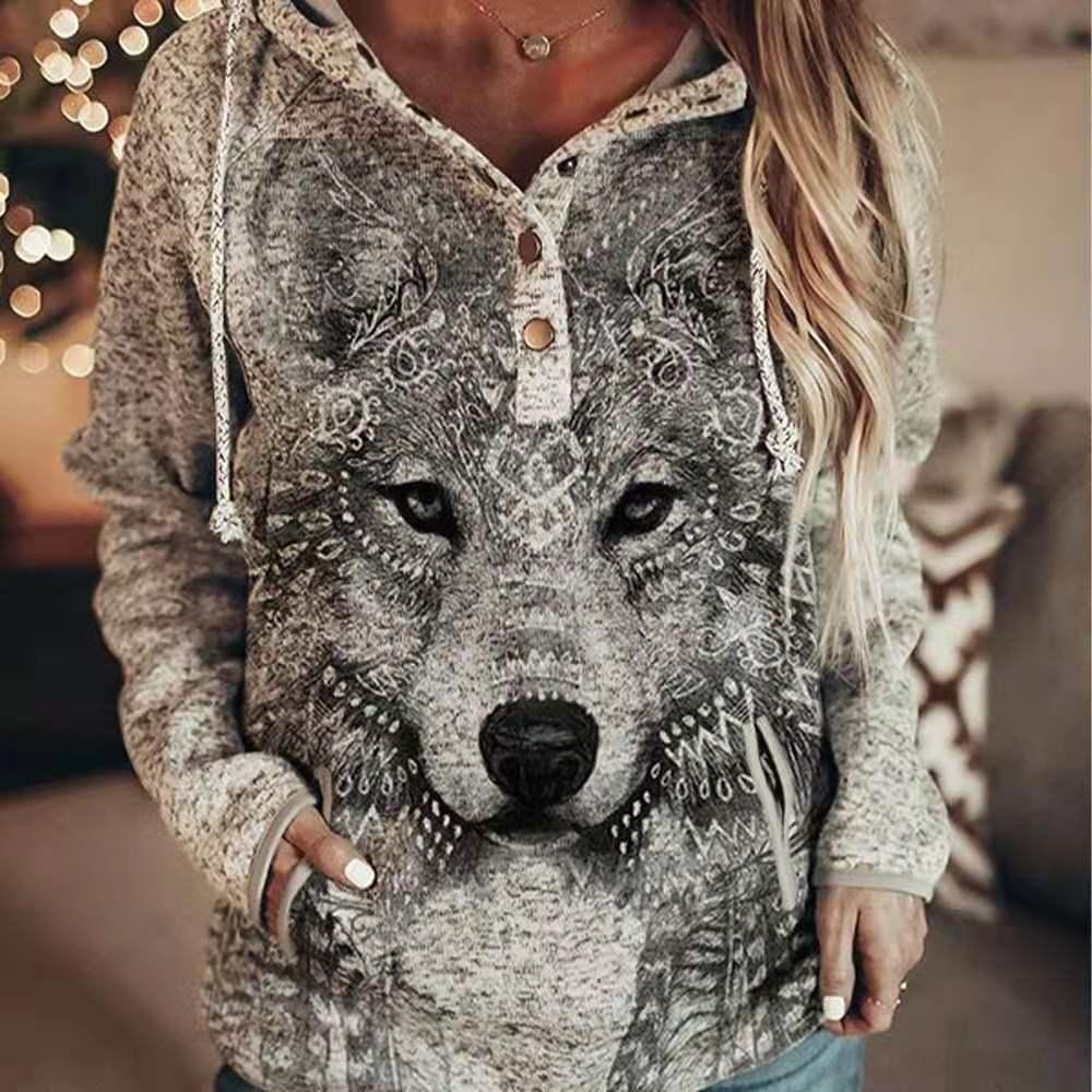 Cosy Grey Wolf Hoodie - ALOE WINGS STORE