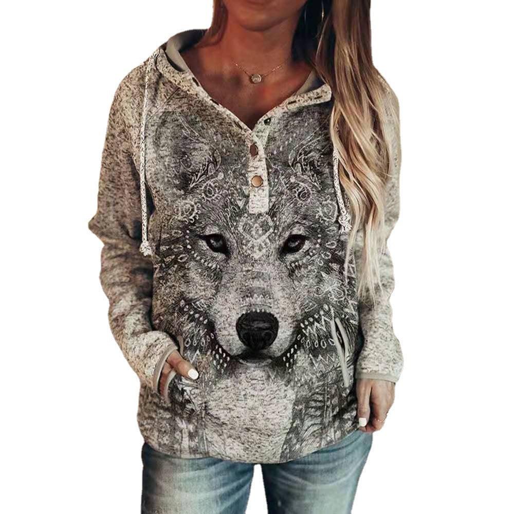 Cosy Grey Wolf Hoodie - ALOE WINGS STORE