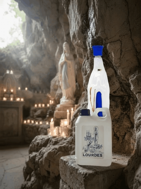 Lourdes Holy Water 1L & 20cm Virgin Mary Statue Bottle | Authentic Grotto Water from Lourdes, France | Blessed & Sealed for Prayer, Healing & Devotion