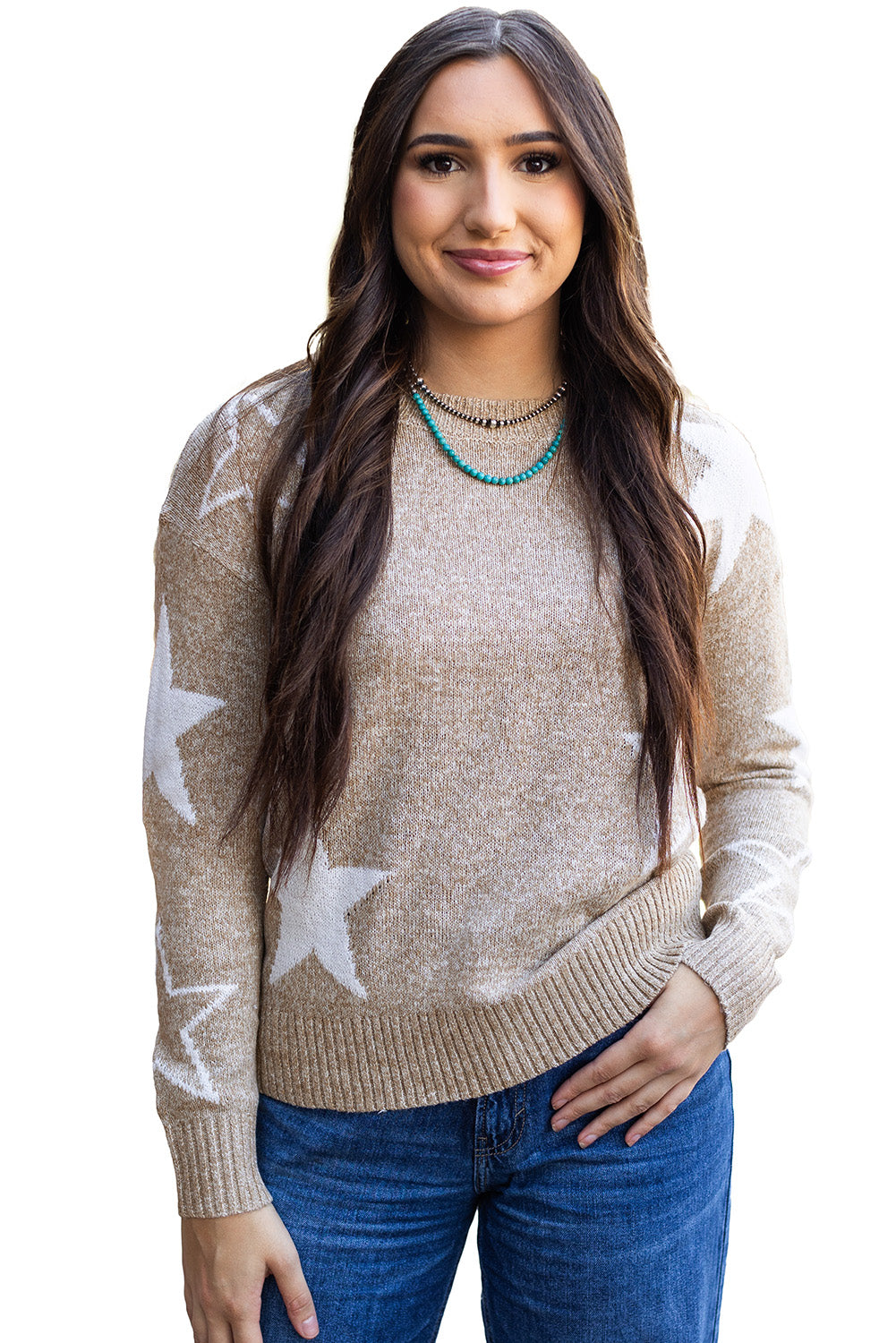 Khaki Stardust Drop Shoulder Sweater - ALOE WINGS STORE