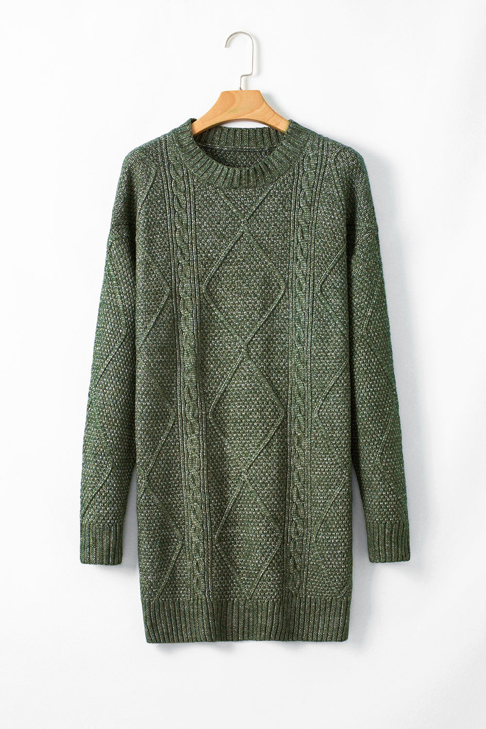 Mist Green Cable Knit Drop Shoulder Loose Fit Sweater Dress - ALOE WINGS STORE