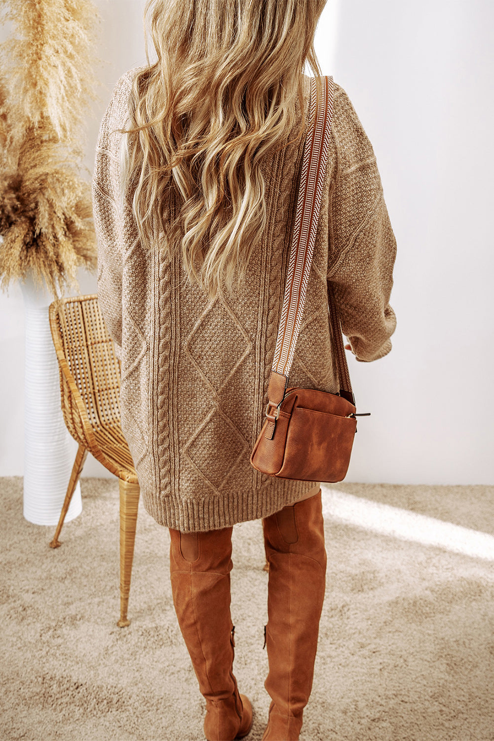 Cozy Loose Cable Knit Sweater Dress - ALOE WINGS STORE