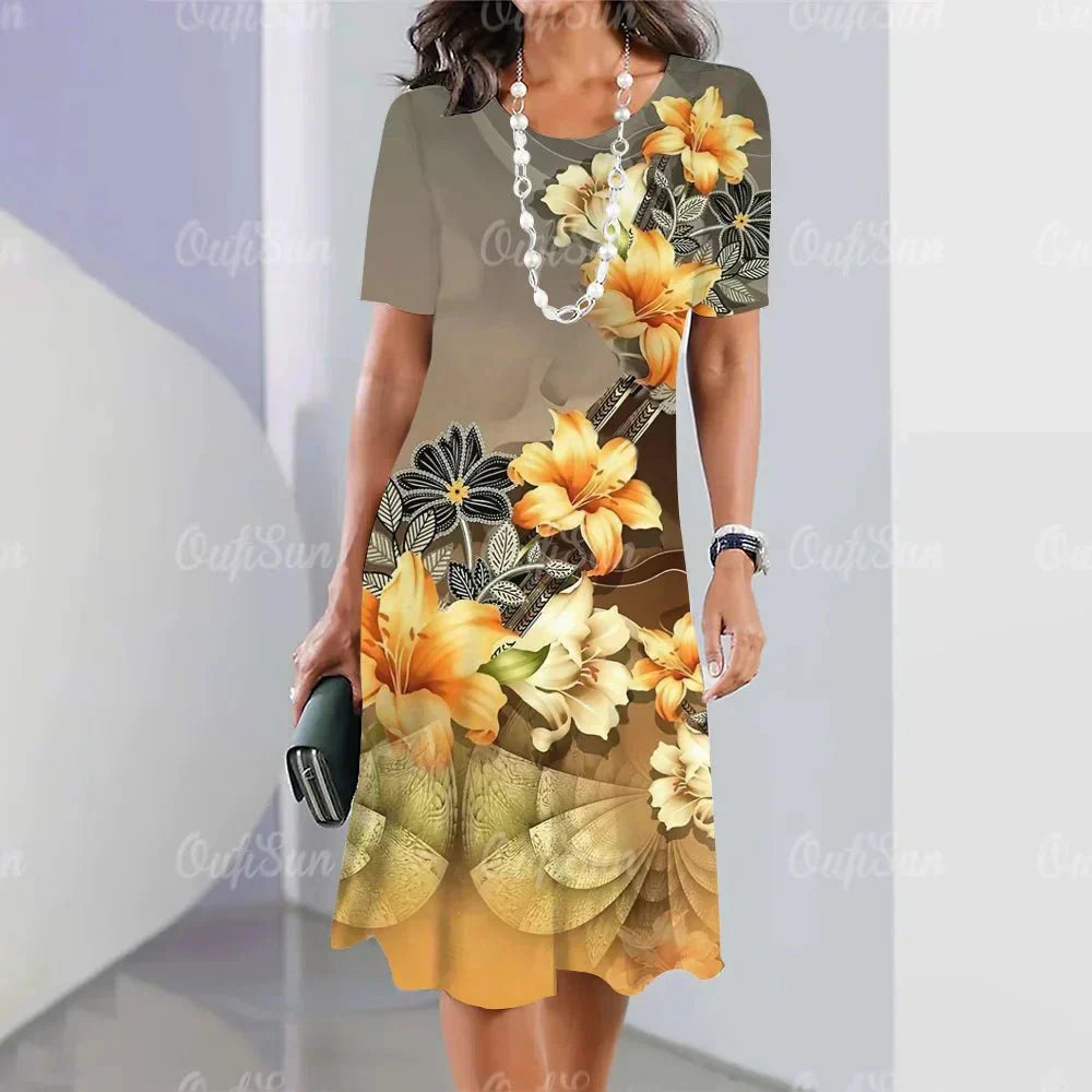 Elegant Golden Yellow Flowers Ladies Sun Dress - ALOE WINGS STORE