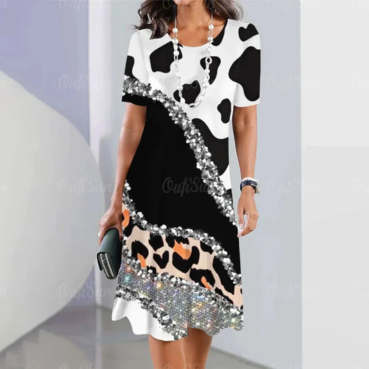 Glittery Cow And Tiger Ladies Sun Dress-ALOE WINGS STORE