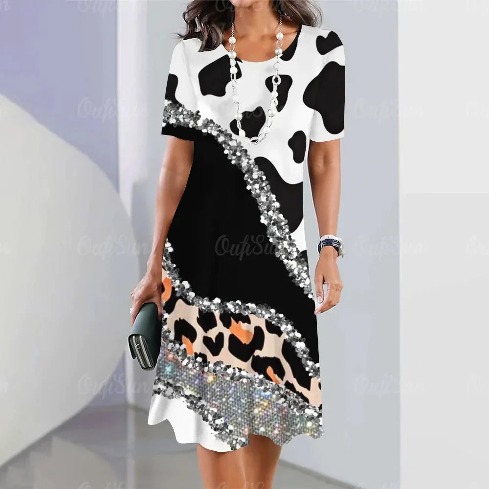 Glittery Cow And Tiger Ladies Sun Dress - ALOE WINGS STORE