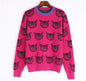 Pop Pink Cat Design Knit jacquard Sweater - ALOE WINGS STORE