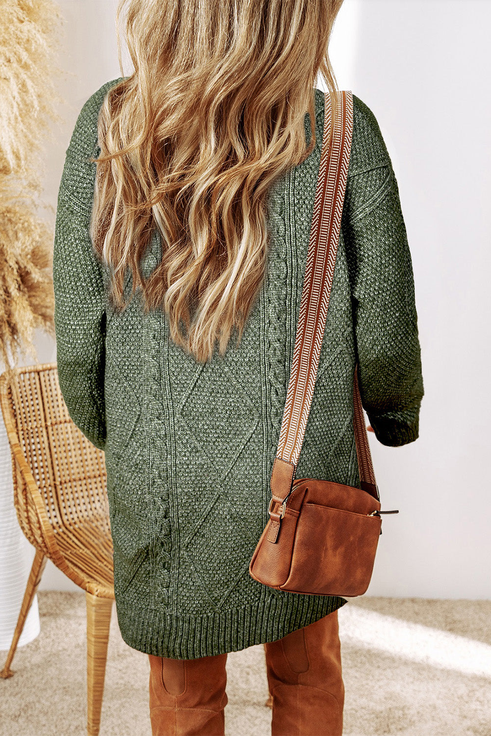 Mist Green Cable Knit Drop Shoulder Loose Fit Sweater Dress - ALOE WINGS STORE