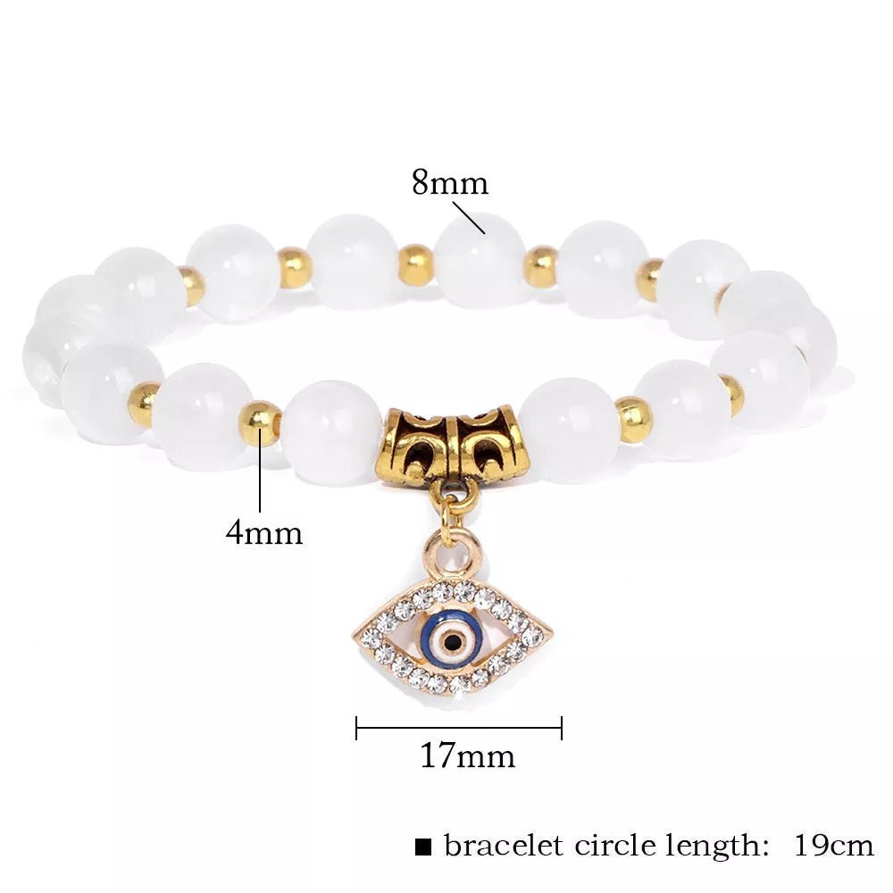 Turkish Evil Eye Protection Bracelet with Gemstone Beads and Information Card - Natural Stone, Luck & Protection Charm - ALOE WINGS STORE