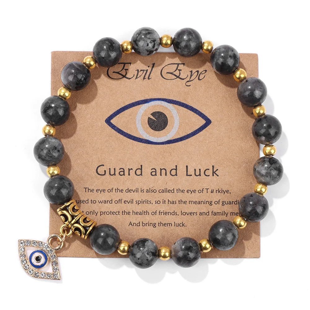 Turkish Evil Eye Protection Bracelet with Gemstone Beads and Information Card - Natural Stone, Luck & Protection Charm - ALOE WINGS STORE