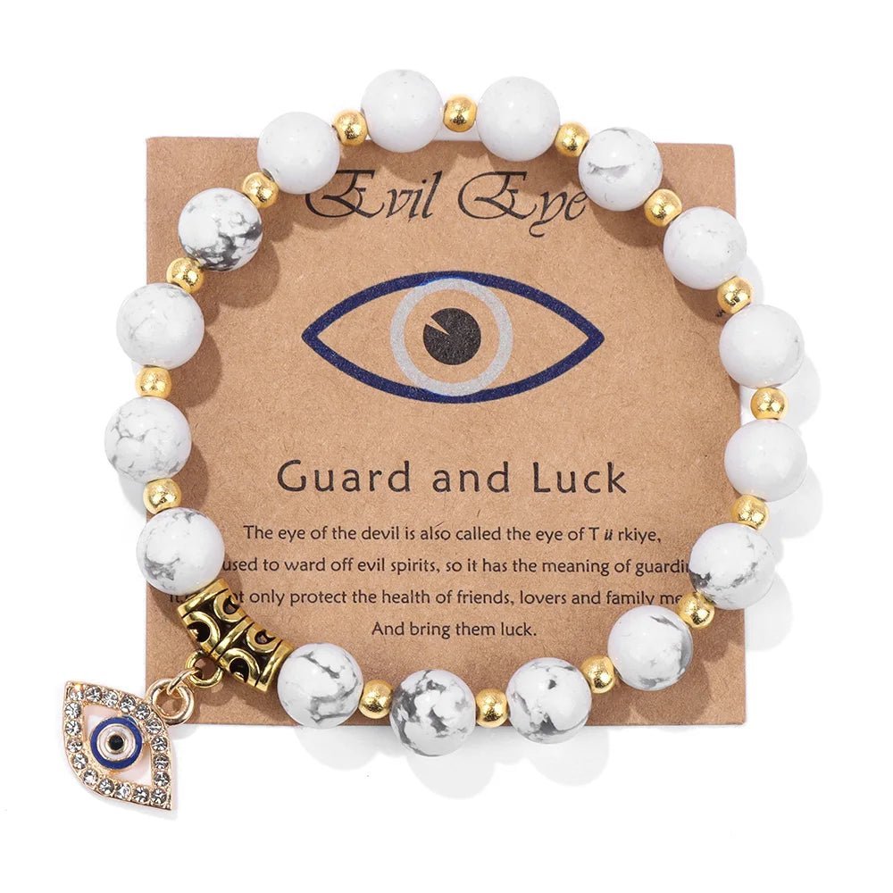 Turkish Evil Eye Protection Bracelet with Gemstone Beads and Information Card - Natural Stone, Luck & Protection Charm - ALOE WINGS STORE