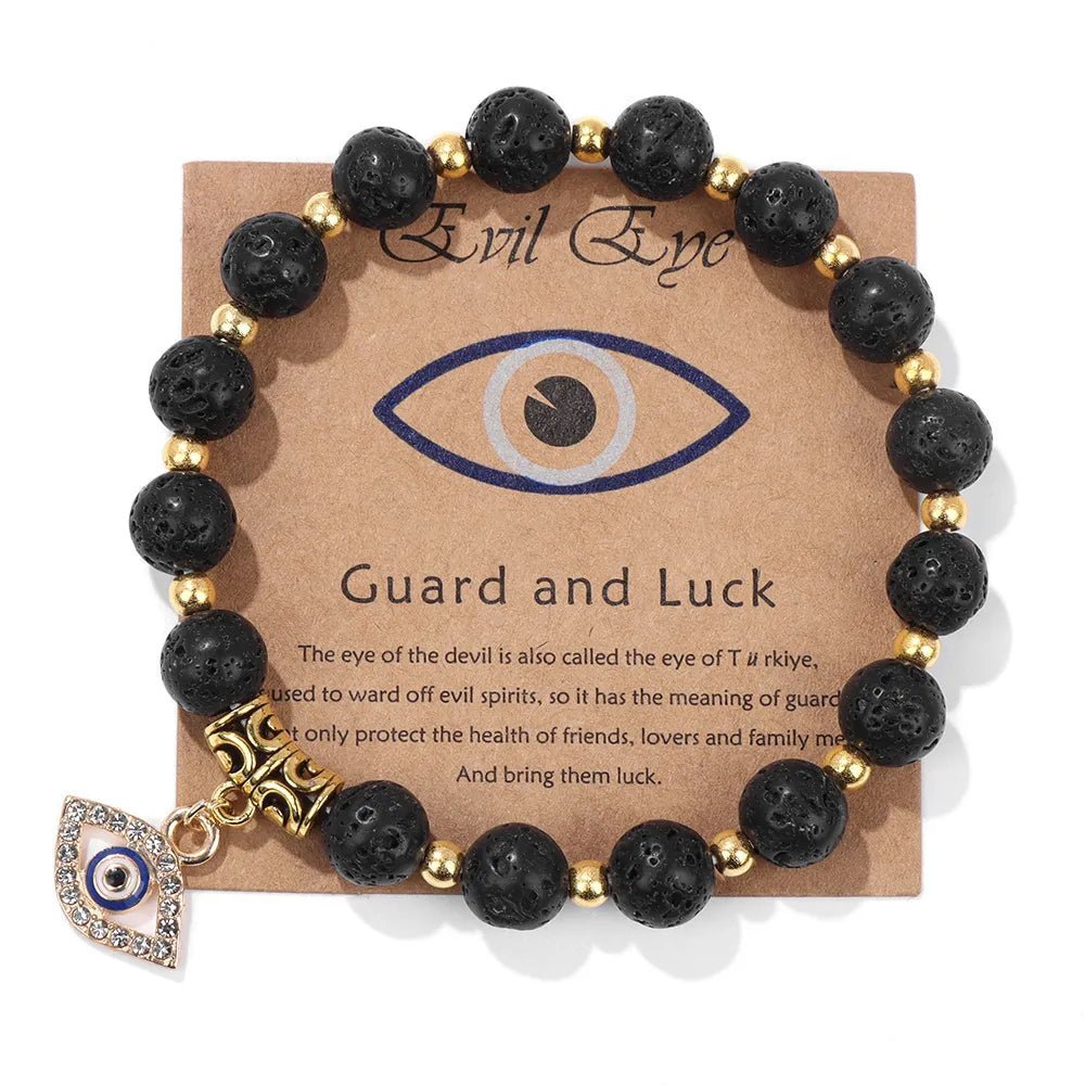 Turkish Evil Eye Protection Bracelet with Gemstone Beads and Information Card - Natural Stone, Luck & Protection Charm - ALOE WINGS STORE