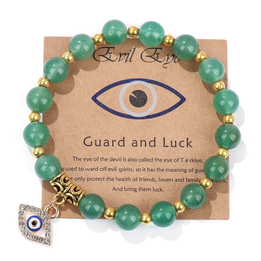 Turkish Evil Eye Protection Bracelet with Gemstone Beads and Information Card - Natural Stone, Luck & Protection Charm - ALOE WINGS STORE