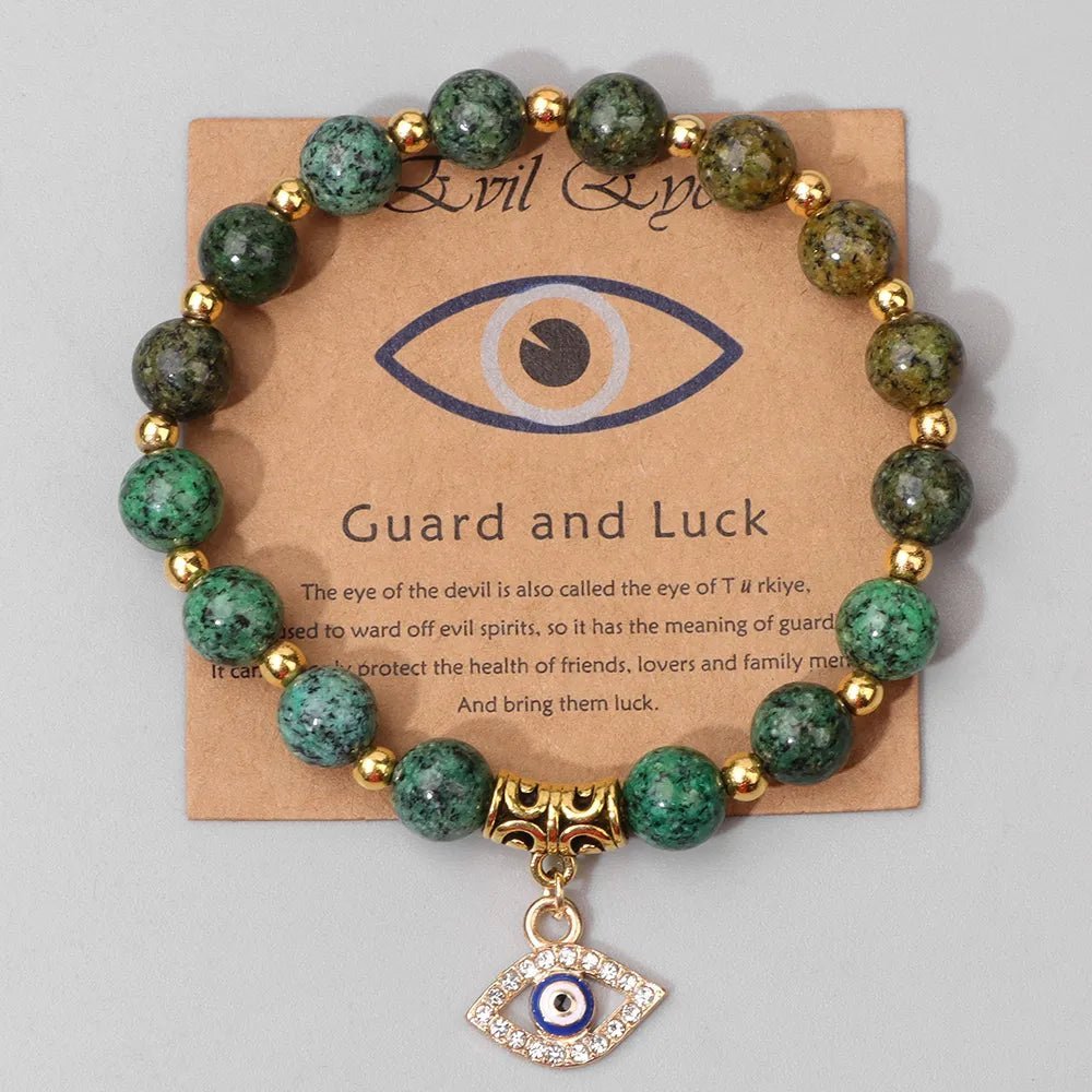 Turkish Evil Eye Protection Bracelet with Gemstone Beads and Information Card - Natural Stone, Luck & Protection Charm - ALOE WINGS STORE