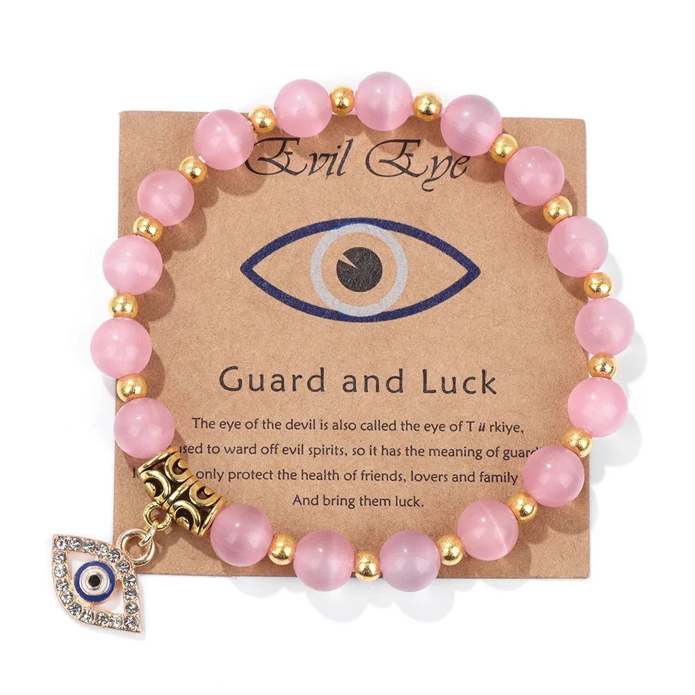 Turkish Evil Eye Protection Bracelet with Gemstone Beads and Information Card - Natural Stone, Luck & Protection Charm - ALOE WINGS STORE