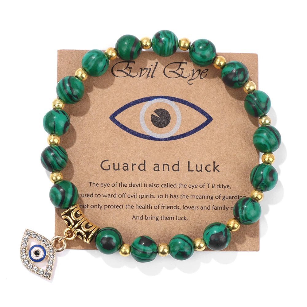 Turkish Evil Eye Protection Bracelet with Gemstone Beads and Information Card - Natural Stone, Luck & Protection Charm - ALOE WINGS STORE