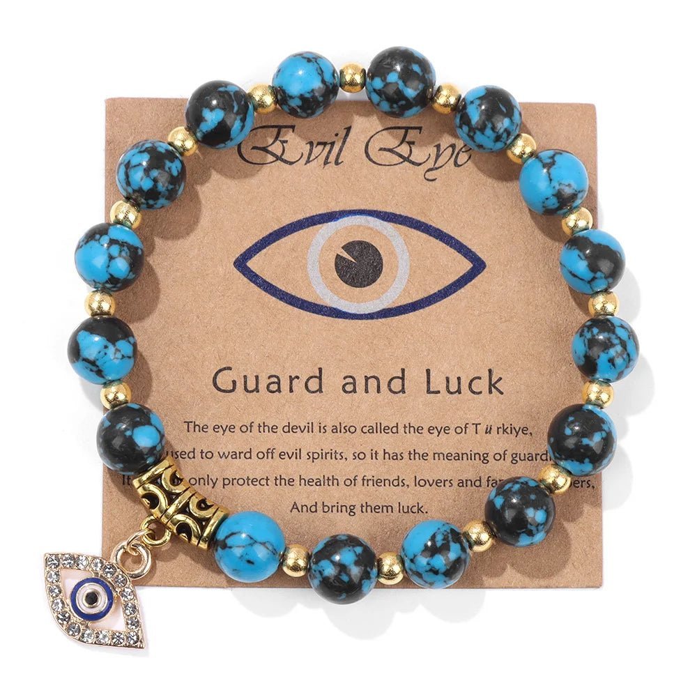 Turkish Evil Eye Protection Bracelet with Gemstone Beads and Information Card - Natural Stone, Luck & Protection Charm - ALOE WINGS STORE