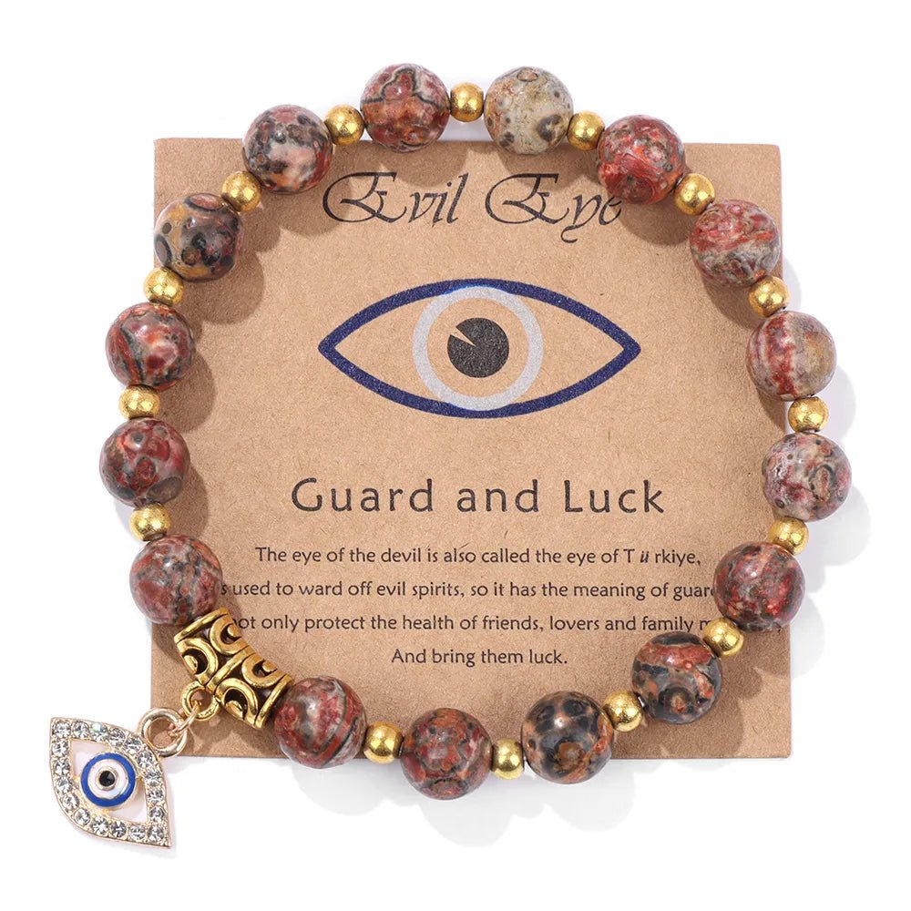 Turkish Evil Eye Protection Bracelet with Gemstone Beads and Information Card - Natural Stone, Luck & Protection Charm - ALOE WINGS STORE