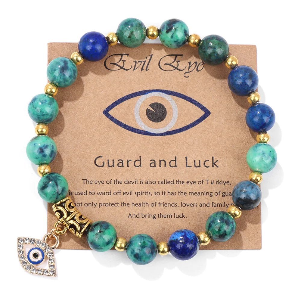 Turkish Evil Eye Protection Bracelet with Gemstone Beads and Information Card - Natural Stone, Luck & Protection Charm - ALOE WINGS STORE