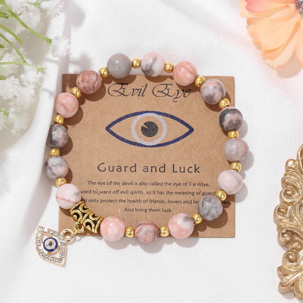 Guard And Luck With Turkish Evil Eye Protection and gemstones beads Bracelet Natural Stone With Information Card-ALOE WINGS STORE