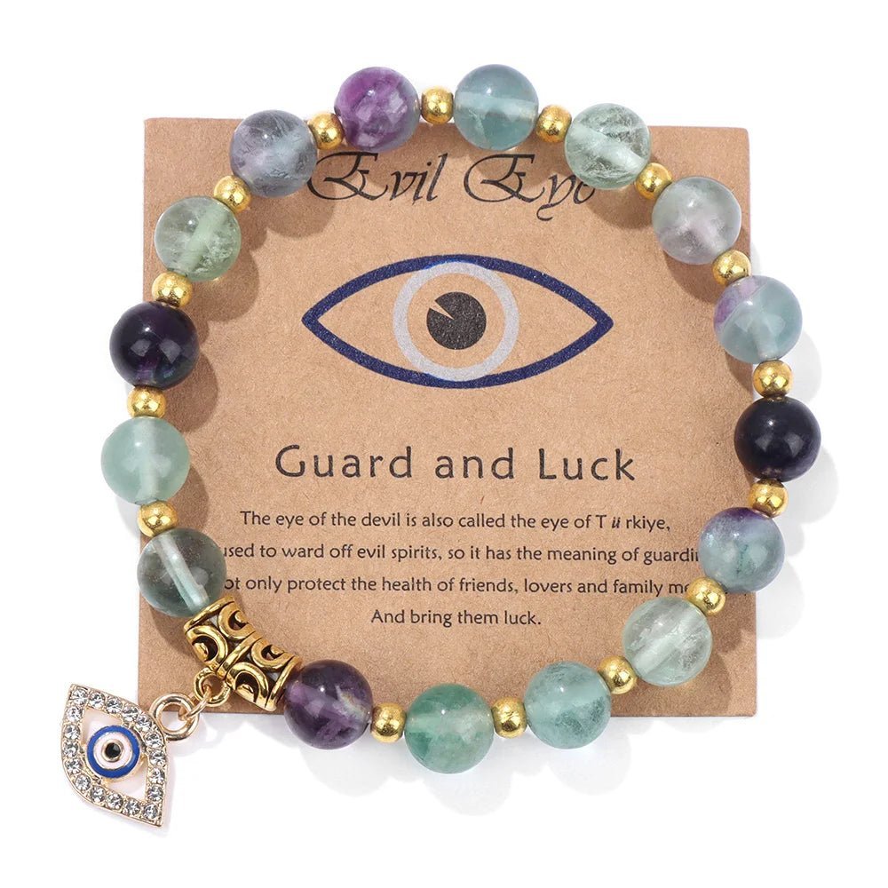 Turkish Evil Eye Protection Bracelet with Gemstone Beads and Information Card - Natural Stone, Luck & Protection Charm - ALOE WINGS STORE