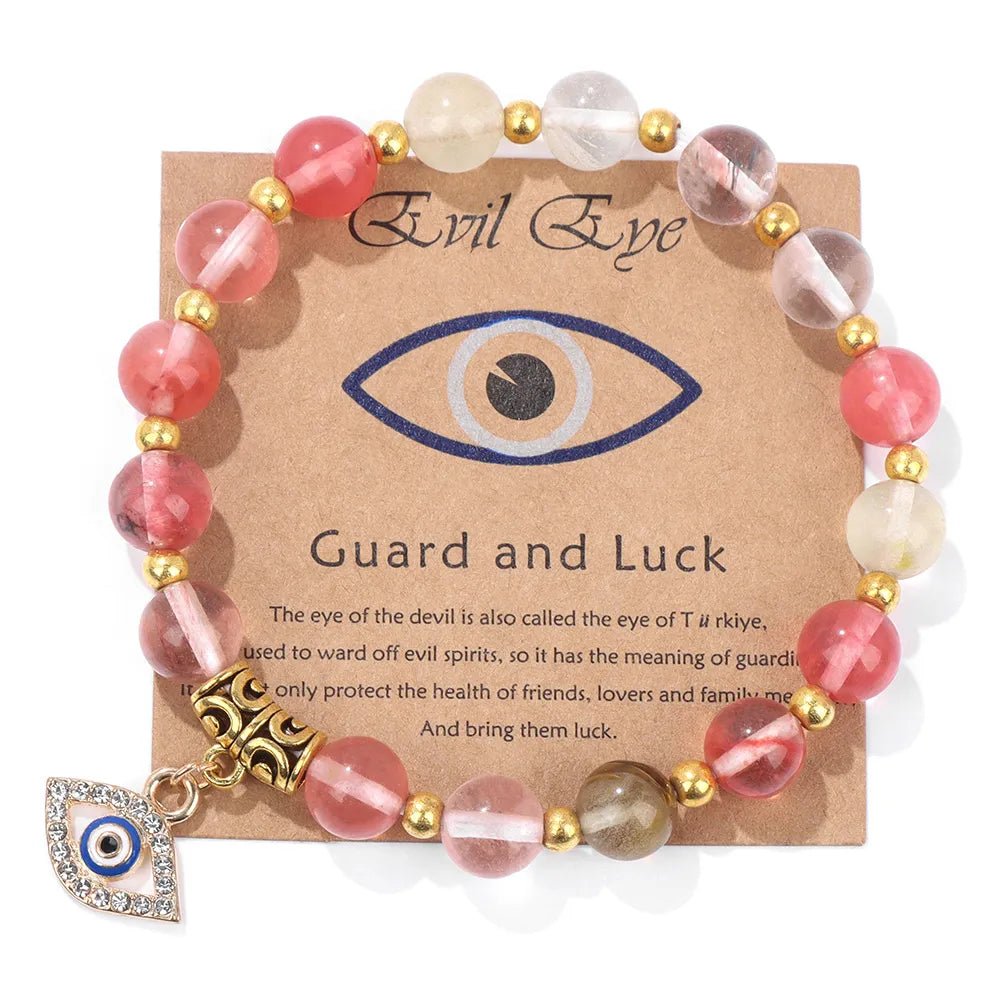 Turkish Evil Eye Protection Bracelet with Gemstone Beads and Information Card - Natural Stone, Luck & Protection Charm - ALOE WINGS STORE