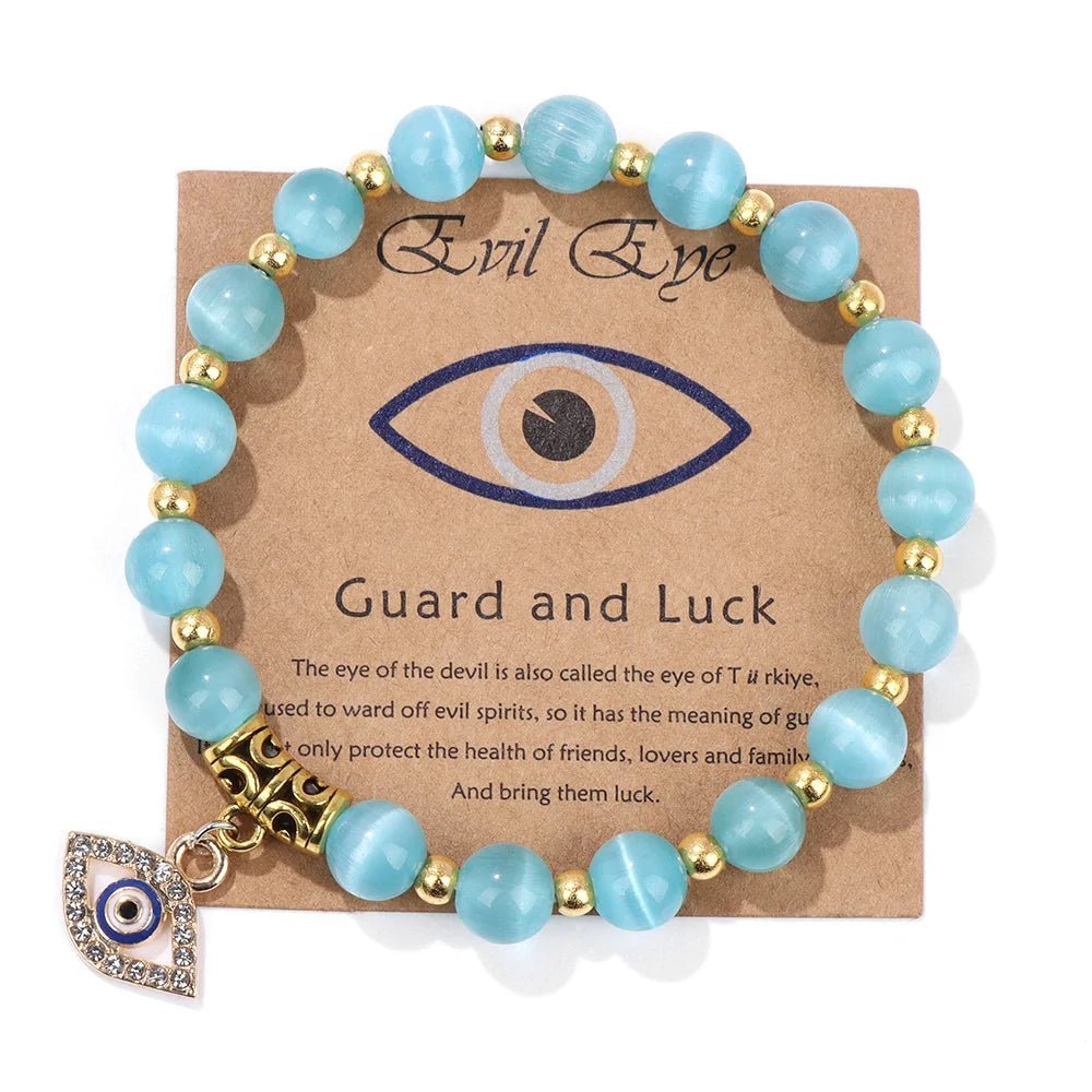 Turkish Evil Eye Protection Bracelet with Gemstone Beads and Information Card - Natural Stone, Luck & Protection Charm - ALOE WINGS STORE