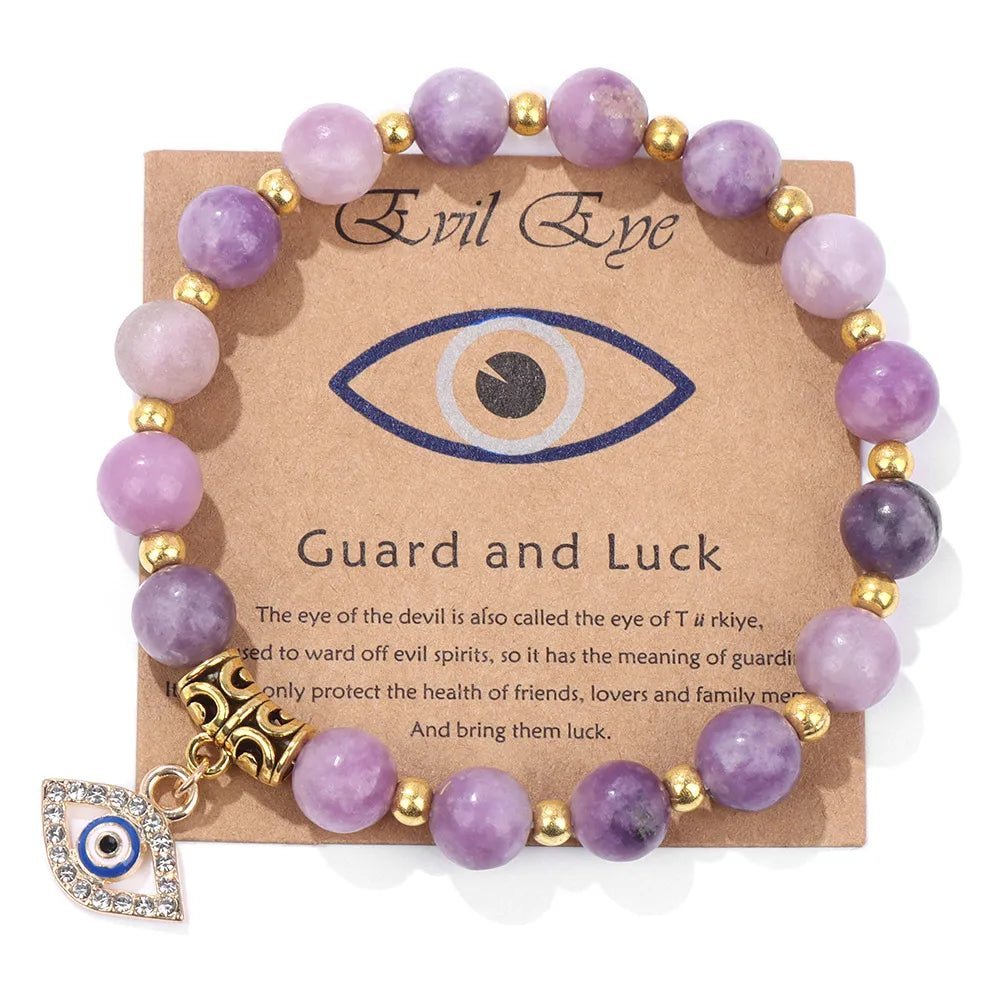 Turkish Evil Eye Protection Bracelet with Gemstone Beads and Information Card - Natural Stone, Luck & Protection Charm - ALOE WINGS STORE