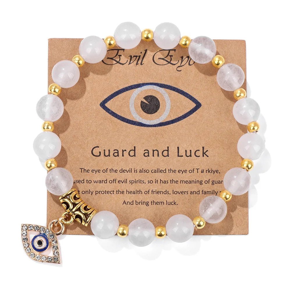 Turkish Evil Eye Protection Bracelet with Gemstone Beads and Information Card - Natural Stone, Luck & Protection Charm - ALOE WINGS STORE