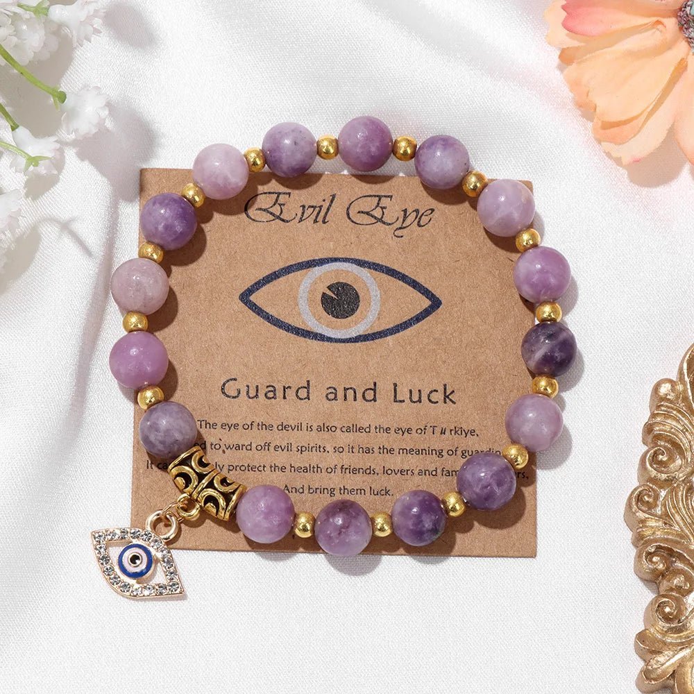 Turkish Evil Eye Protection Bracelet with Gemstone Beads and Information Card - Natural Stone, Luck & Protection Charm - ALOE WINGS STORE