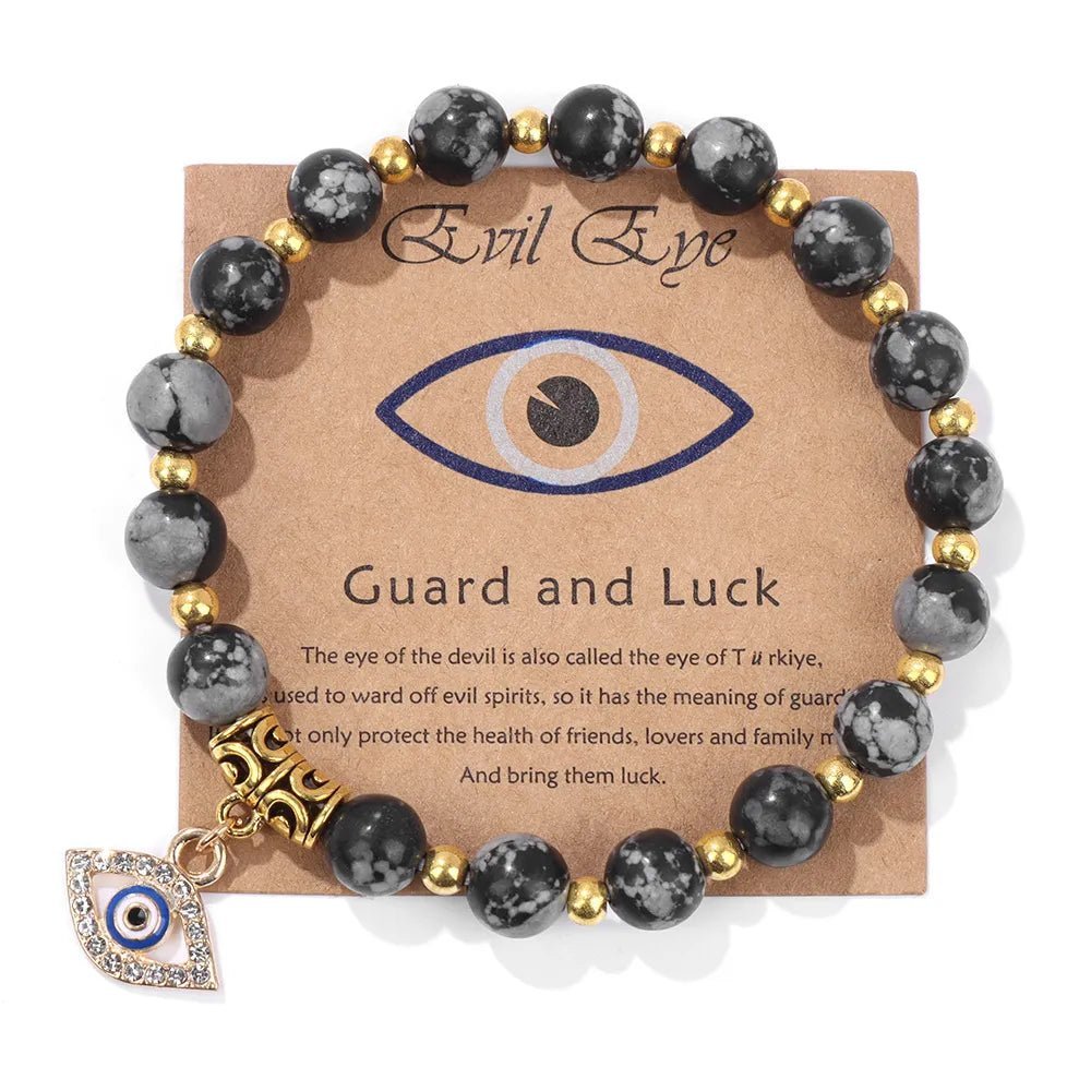 Turkish Evil Eye Protection Bracelet with Gemstone Beads and Information Card - Natural Stone, Luck & Protection Charm - ALOE WINGS STORE