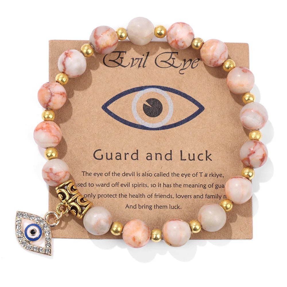 Turkish Evil Eye Protection Bracelet with Gemstone Beads and Information Card - Natural Stone, Luck & Protection Charm - ALOE WINGS STORE