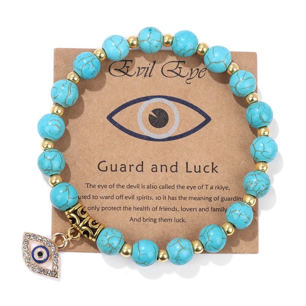 Turkish Evil Eye Protection Bracelet with Gemstone Beads and Information Card - Natural Stone, Luck & Protection Charm - ALOE WINGS STORE