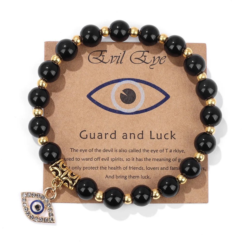 Turkish Evil Eye Protection Bracelet with Gemstone Beads and Information Card - Natural Stone, Luck & Protection Charm - ALOE WINGS STORE