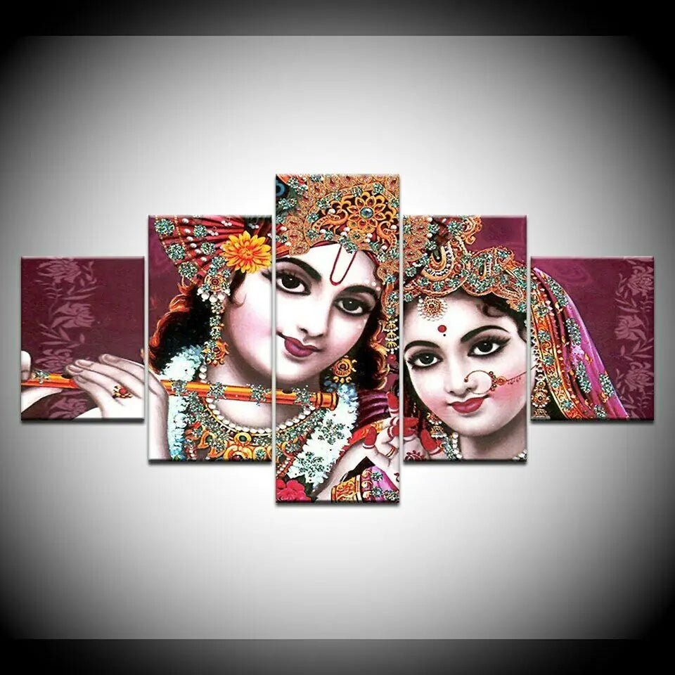 India God Radha Krishna 5 Pieces Canvas Wall Art - ALOE WINGS STORE