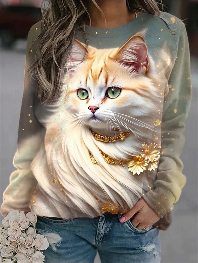 Ladies Cute Cat Sweatshirt [SELECTION]-ALOE WINGS STORE