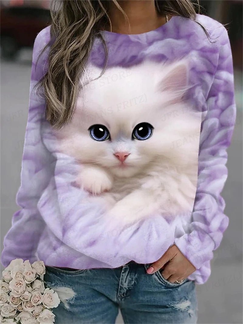 Ladies Cute Cat Sweatshirt [SELECTION]-ALOE WINGS STORE