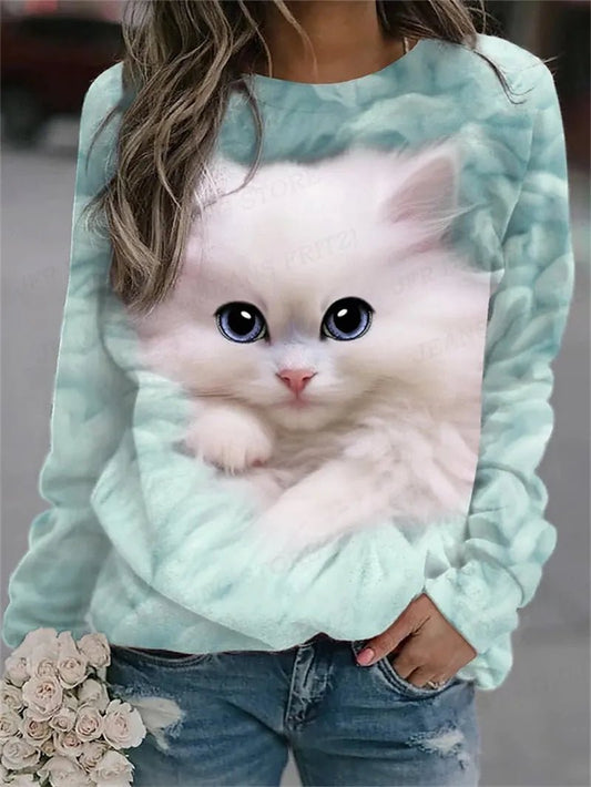 Ladies Cute Cat Sweatshirt [SELECTION]-ALOE WINGS STORE