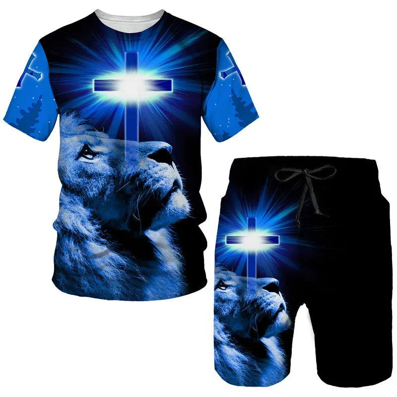 Lord Jesus Christ Lion Heart Style Shorts and T-Shirt Selection - ALOE WINGS STORE