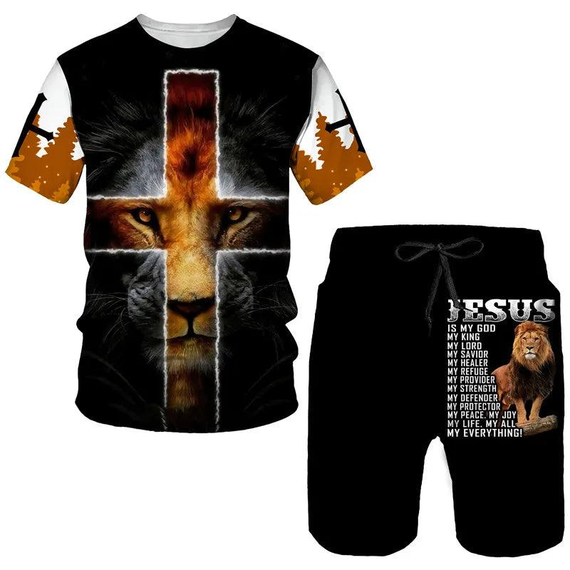 Lord Jesus Christ Lion Style Shorts and T-Shirt Selection - ALOE WINGS STORE