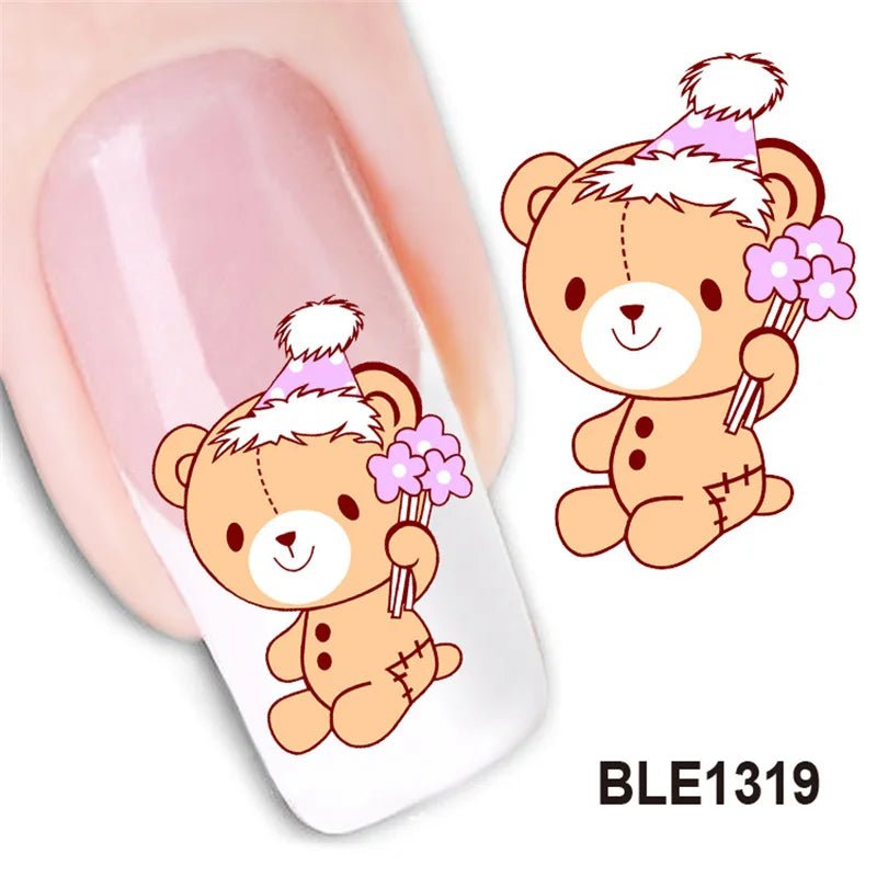 Love Bear Cartoon Waterproof Water Transfer Nails Art Sticker Selection - ALOE WINGS STORE