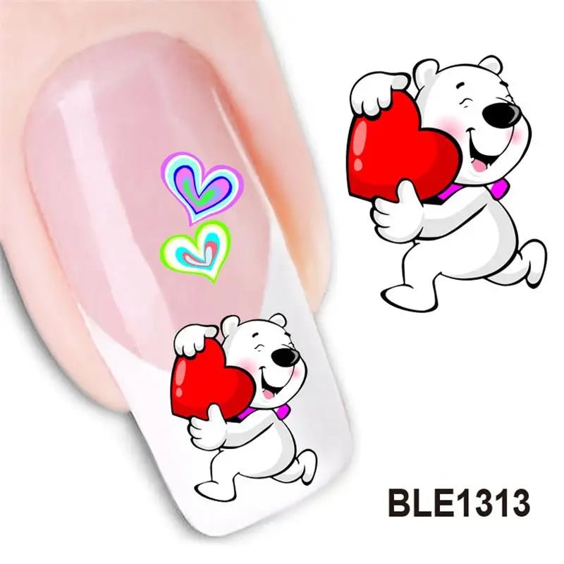 Love Bear Cartoon Waterproof Water Transfer Nails Art Sticker Selection - ALOE WINGS STORE