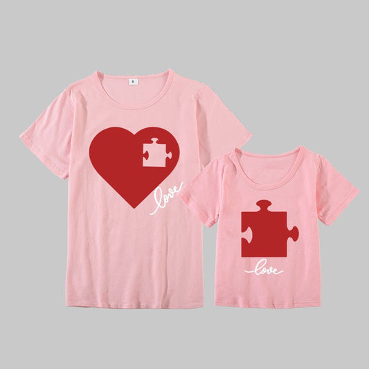 Love Heart Puzzle Design - Mother And Daughter Matching T-Shirt - ALOE WINGS STORE