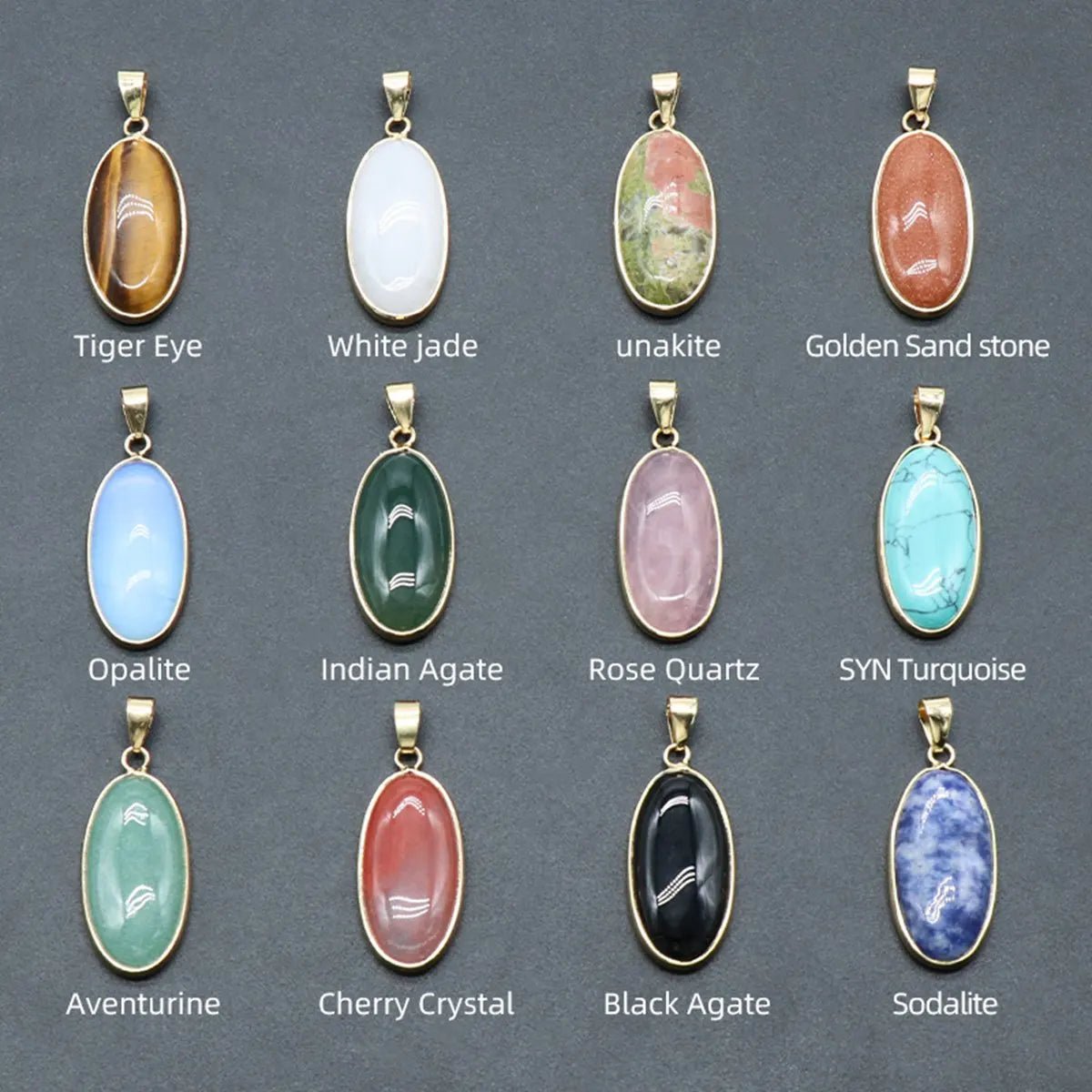 Oblong Gemstones Pendant SELECTION - ALOE WINGS STORE