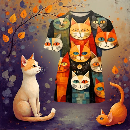 2.Funny Cute Cat 3D Print T-Shirt - Unisex Harajuku Streetwear, Summer Casual Top, Breathable & Quick Dry