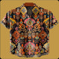 Men's Linen Blend Short Sleeve V-Neck Shirt – Forest Art Print Casual Shirt for Travel & Summer Wear