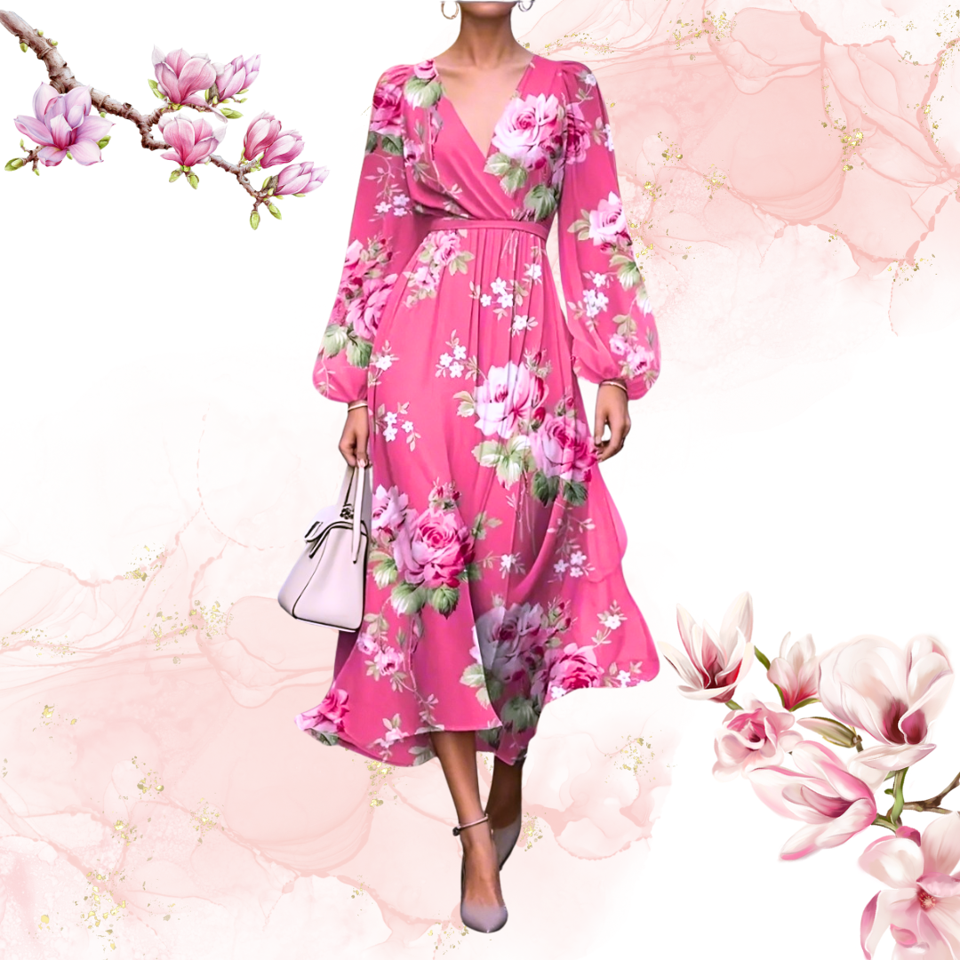 ​Close-up of a diverse collection of women's knee-length dresses with various patterns